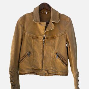 Free People Women’s (S) Feel Good Brenda Moto Denim Laced Sleeves Jacket SMALL